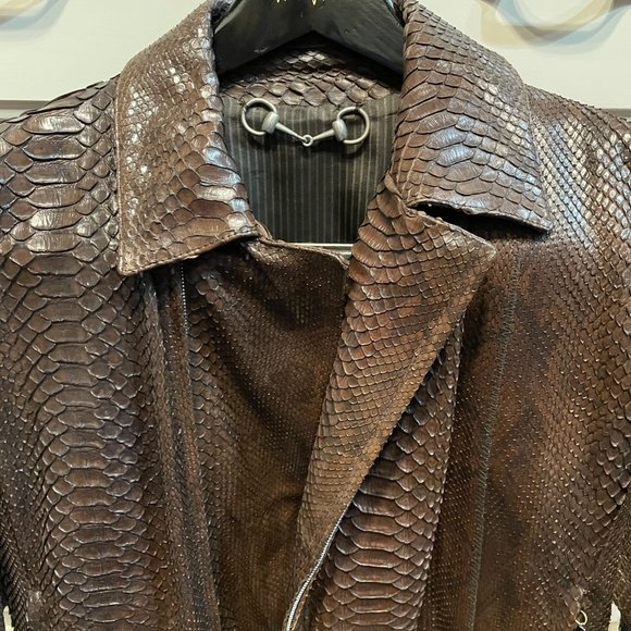 GUCCI Python Snakeskin Leather Mens Motorcycle Jacket med large - Picture 3 of 11